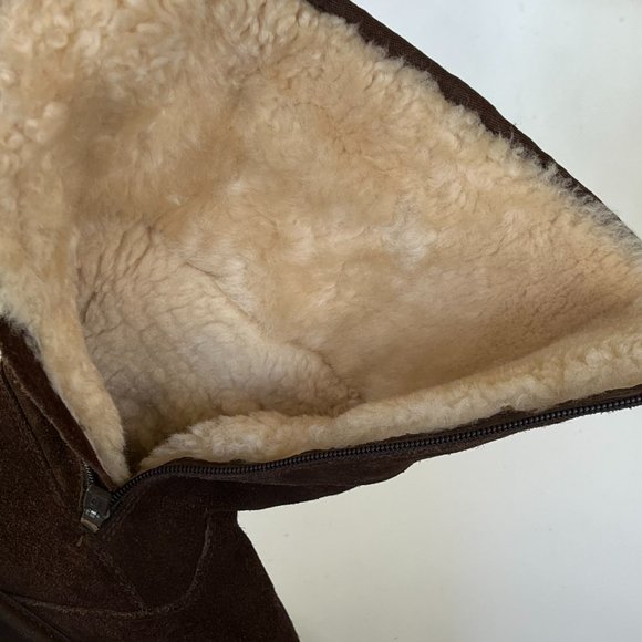 UGG 1895 Retro Cargo Pocket Tall Zip Suede Espresso Brown Sheepskin Boots - Picture 8 of 13